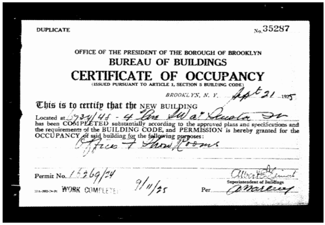 NYC certificate of occupancy